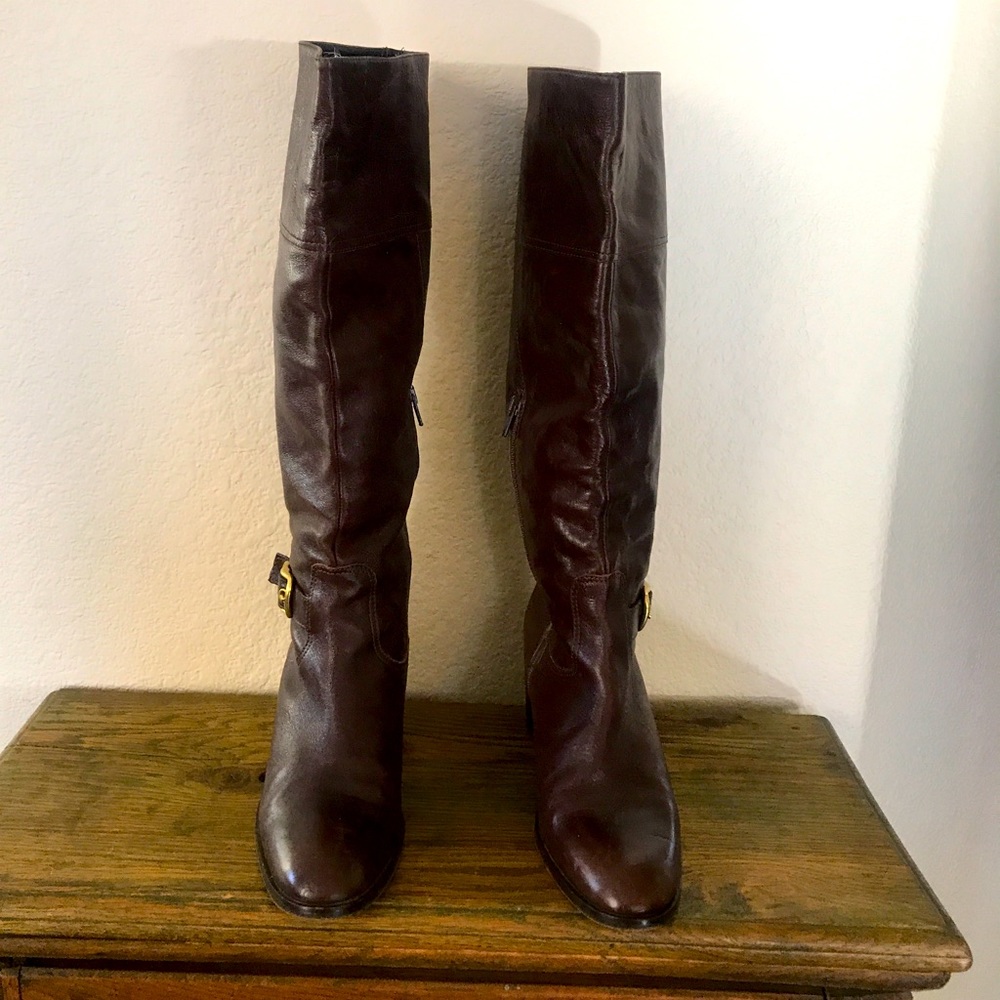 Coach Saxton Brown Leather Knee High Rider Boots